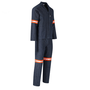 Men's Cotton Work Coverall Reflective Safety Uniform Dark Blue Long Sleeve with Orange Stripes for Construction and Industrial - Product Image 6