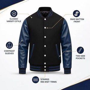 Chaqueta Varsity de Lana Negra Personalizada para Hombre, con Mangas de Cuero Azul, Estilo Letterman - Product Image 6