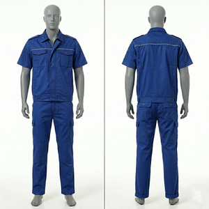 Ensemble uniforme de travail pour hommes, 245 GSM, coton polyester sergé, bleu royal, panneau réfléchissant sur la poitrine, broderie personnalisée, impression de logo, uniforme de travail - Product Image 1