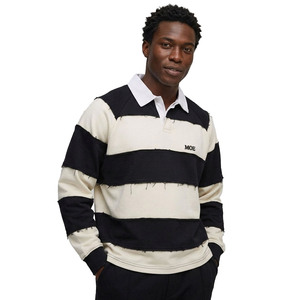 Chemises pour hommes déstructurées personnalisées à manches longues, rayées, style rugby, en coton épais 100%, effet vieilli, ourlet brut, streetwear, maillot rétro - Product Image 2
