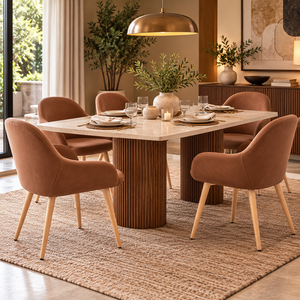 Chaises de salle à manger de style moderne du milieu du siècle, pieds en bois, revêtement en simili cuir marron rouille, chaise de restaurant - Product Image 1
