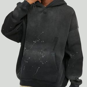 Wholesale Custom <b>Hoodie</b> for Men Vintage Cloud Gray Double Hood Patchwork Distressed <b>Hoodie</b> Printing Manufacturer - Product Image 4