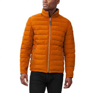 Men's Red Jacket Stand Collar Zipper Closure Windproof Casual Winter Wear Regular Fit Polyester Wadding - Product Image 3