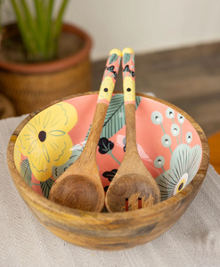 Bol en bois imprimé émail, motif cachemire bleu et blanc, pour servir les salades et les plats du soir - Product Image 5