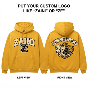 <b>Men</b> Pullover <b>Hoodie</b> Premium Cotton Fleece 400 GSM Mustard <b>Yellow</b> Chenille Embroidery Custom Logo Ribbed Cuffs Kangaroo Autumn - Product Image 1