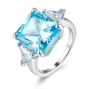 แหวนค็อกเทลสุดหรูทำจากหินสังเคราะห์สีฟ้าตัดสำหรับเจ้าหญิงสีเงิน925หรูหรา - Product Image 1