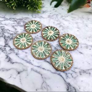 Vintage Style Rattan Woven Tea <b>Coaster</b> <b>Set</b> Of 4 With Resin And MOP Inlay Mats & Pads placemat Drinkware <b>coaster</b> At Best Price - Product Image 3