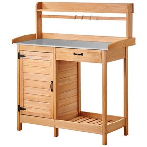 Tavolo da Giardinaggio 3-in-1 in Legno per Esterni 44 X 19 con Piano in Ferro Zincato, Postazione di Lavoro Multifunzione con Spazio di Archiviazione - Product Image 1