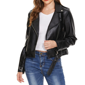 New Fashion <b>Long</b> Sleeve Autumn <b>Leather</b> <b>Jackets</b> for Ladies High Street Custom Design Regular Length Women <b>Leather</b> <b>Jacket</b> - Product Image 4