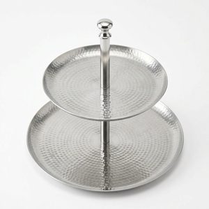 ถาดเสิร์ฟเมรุแบบสองชั้น ขนาด 33 ซม. ผลิตด้วยมือ ผิวซาติน SS304 ลายตอก สำหรับตกแต่งบ้าน โรงแรม และงานแต่งงาน - Product Image 1