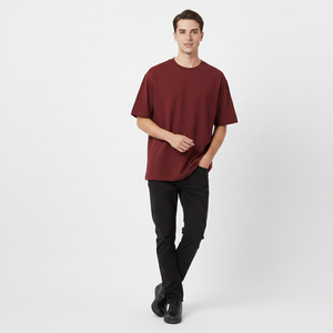 T-shirts décontractés surdimensionnés pour hommes en coton épais, imprimés sur mesure, effet délavé, anti-boulochage, respirants - Product Image 3