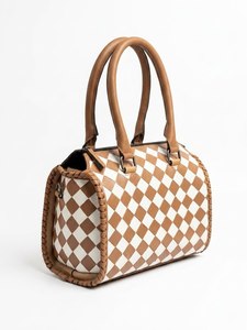 Checkered Genuine Leather Shoulder Bag Women <b>Handbag</b> Zipper Purse Portable Daily Travel Bag - Product Image 4