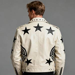 OEM Men's PU Leather Motor <b>Jacket</b> Plain Embroidery <b>Rhinestone</b> Rivets Windproof Anti-Bacterial Features Silk Lining Full - Product Image 2