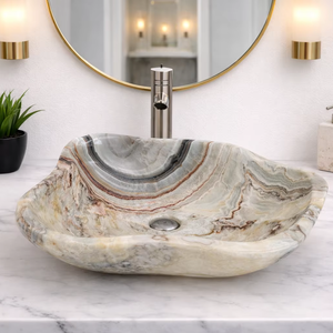 Premium Solid Multicolor Onyx Marble Bathroom Vessel Sink Organic Stone Countertop Wash <b>Basin</b> for Hotel Project - Product Image 1