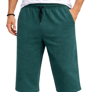 Custom <b>Mens</b> Green Cotton <b>Fleece</b> Bermuda <b>Shorts</b> Elastic Waist Drawstring Side Pockets Easy Fit Casual Daily Wholesale Long <b>Shorts</b> - Product Image 1