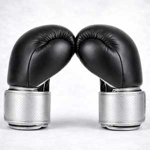 HOT Selling OEM High Quality Black and <b>silver</b> Custom Cowhide Leather Boxing <b>Gloves</b> HOMIZON ENTERPRISES Protective Wholesale - Product Image 3