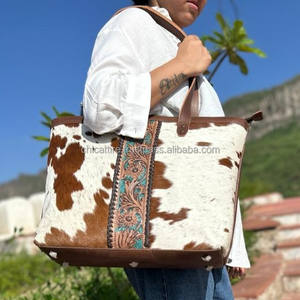 2025 New Customized Hand Tooled Carving Women's Tote Bag High Quality Real Cowhide Fur Leather Bag Big Size Tote Bags for <b>Ladies</b> - Product Image 4