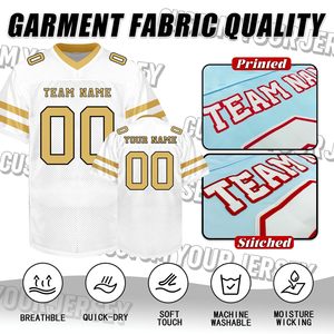 Men's White Gold Mesh V-Neck Football Jersey Short Sleeve Custom Sublimated Print Breathable Regular Fit All Seasons Sport - Product Image 6