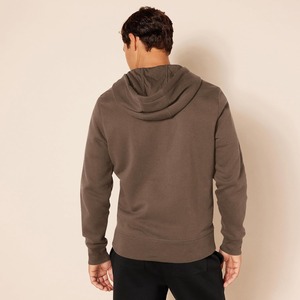 Sweat-shirt à capuche marron pour homme, coupe classique, décontracté, pour l'automne, col roulé, fermeture éclair, matière polaire - Product Image 3