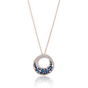 Collier pendentif en saphir et diamant plaqué or rose, chaîne géométrique ronde brillante pour femmes, bijoux de luxe - Product Image 1