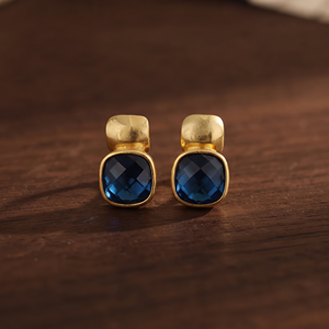 Pendientes de botón cuadrados gruesos de topacio azul Londone, chapados en oro, hechos a mano, estilo bohemio, para uso diario, joyería para mujer R - Product Image 1