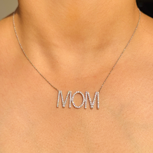 18K Solid White Gold Diamond MOM Necklace-VVS2 Clarity IGI Certified Natural Diamond Link Chain - Product Image 5