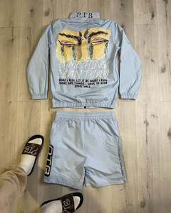 Men's 2-Piece Custom Printed Streetwear Windbreaker Shorts and <b>Jacket</b> Set Waterproof Contrast Color Summer Wear - Product Image 2