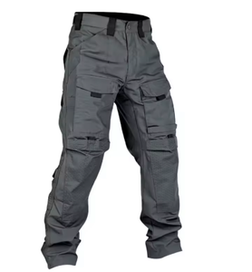 Mens Tactical Cargo Pants <b>Multi</b> Pocket Workwear Style Grey Polyester Canvas Breathable Elastic Waist Autumn Fit - Product Image 1