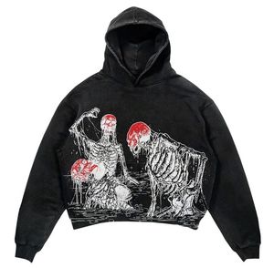 Sudadera Gótica Roja con Calavera, Oversize, para Hombre, de Algodón Negro, Tejido de Felpa, Ecológica, Transpirable, con Bolsillos, para Invierno - Product Image 2