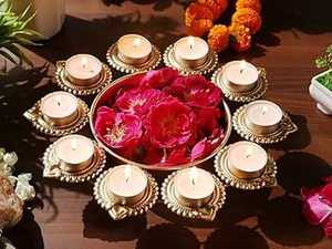 Metal Circular <b>Candelabra</b> With Diya Holders For Religious Activities And Festive Decorations - Product Image 1
