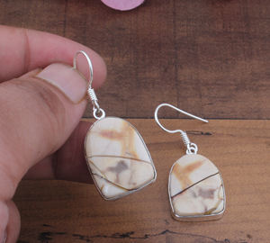 Boucles d'oreilles en jaspe naturel, plaquées argent sterling 925, pierre de guérison, pendantes, faites à la main, bijoux de luxe terreux, vente en gros pour mariage - Product Image 1