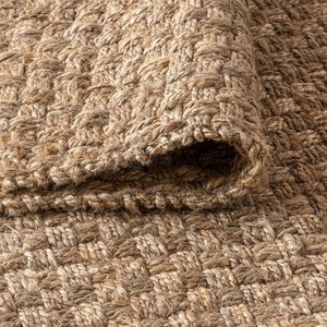 Tapis rectangulaire en jute fait main, tissage plat, couleur unie, style farmhouse, pour salon, nettoyage facile, poils fins - Product Image 3