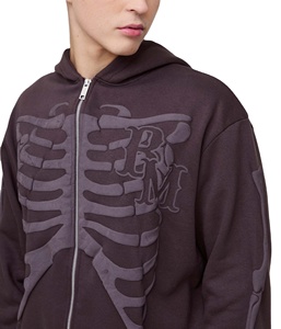 Men's Zip Up Hoodie And Sweatpants Set Streetwear Puff Printing Acid Wash Flared Tracksuit - Product Image 6