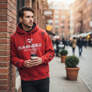 Streetwear Distressed <b>RED</b> Breathable 100% Cotton Heavyweight Oversized Hooded <b>Sweatshirt</b> Streetwear Winter Men <b>Women</b> Loose Fit - Product Image 6