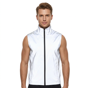 Chaleco con cuello alto y cremallera para hombre, sin mangas, color blanco sólido, ropa exterior - Product Image 2