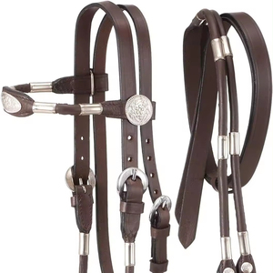 Brida para Caballo: Forro Suave, Forma Anatómica y Costuras de Diseño en la Correa Marrón y la Correa de Nariz, Incluye Riendas de Tela - Product Image 1