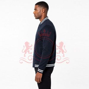 Athletic Blue <b>White</b> Letterman <b>Jacket</b> Contrast Sleeve Design Soft Fabric Ribbed Cuffs Comfortable Everyday Clothing - Product Image 2
