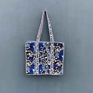 Quilted Cotton Bucket <b>Tote</b> <b>Bag</b> Jungle Print <b>Floral</b> Boho Style Large Capacity Unisex - Product Image 1