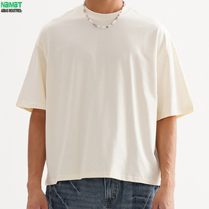 เสื้อยืดทรงบ็อกซี่ แขนสั้น คอกลม ผ้าคอตตอนผสม สไตล์ลำลอง สีพื้น สตรีทแวร์ - Product Image 3