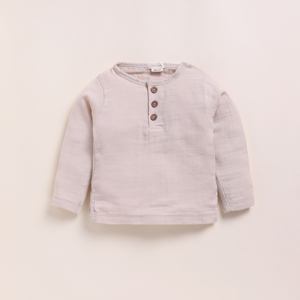 Premium Quality Organic Muslin Long Sleeve Henley Tshirt with Lounge Pant Set Oatmeal & Cocoa Whisper Baby Clothing Sets - Product Image 2