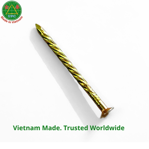 2.06mm x 35mm Ring/Smooth Shank Type Yellow Plated Steel Nails Made in Vietnam | Clavos sueltos con recubrimiento amarillo - Product Image 1