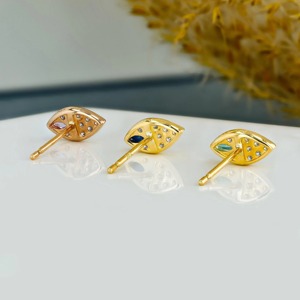 Diamond Feather <b>Stud</b> Earrings 14K Gold Lab Grown Sapphire <b>Emerald</b> Earrings for Women Solid Gold Unique Jewelry Elegant Style - Product Image 6
