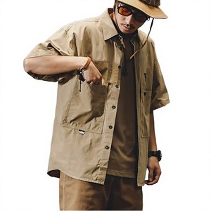 Camisa de Trabajo Estilo Americano de Manga Corta para Hombre, Delgada y Holgada, Estilo Montaña, para Verano, para Viajes al Aire Libre, Cuello Clásico, Abotonada - Product Image 3