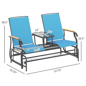 Panca da Esterno in Acciaio Blu, Sedia a Dondolo per 2 Persone con Tavolino - Product Image 3