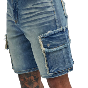 Pantalones Cortos Cargo de Mezclilla Desgastada para Hombre, 100% Algodón, Lavado Claro, Corte Relajado, Múltiples Bolsillos, Casuales, de Verano, de Secado Rápido, Transpirables, Deshilachados - Product Image 5