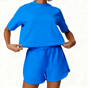 Ensemble de shorts de yoga décontractés pour femmes de haute qualité, en modal tricoté imprimé, doux et respirant, avec t-shirt à manches courtes et cordon de serrage, coupe ample - Product Image 1