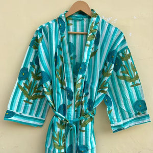 Bata de Kimono con Estampado Digital de Dibujos Animados para Mujer, 100% Algodón Tejido, Suave y Transpirable, Camisón de Verano Hecho a Mano, Cuello en V, Cintura Elástica, ODM - Product Image 1