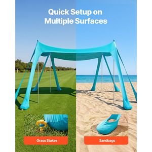 Tenda da Spiaggia UPF50+ con Protezione Solare, Altezza 6,6 Piedi, con Sacchi di Sabbia per Stabilità, Pali 10 x 10 Piedi, Gazebo da Spiaggia Facile da Montare - Product Image 5