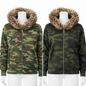 Wholesale High Quality Customized Leopard Print Logo Zipper up Design Hoodies Men Custom <b>Fur</b> Hood Hoodie - Product Image 1