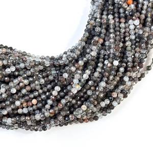 Cuentas facetadas de cuarzo rutilado negro natural de 2 mm, cuentas de rutilo negro para la fabricación de joyas, piedras preciosas microfacetadas al por mayor - Product Image 6